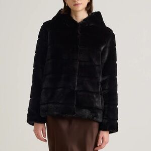 New with Tags - Quince Hooded Black Faux Fur Jacket